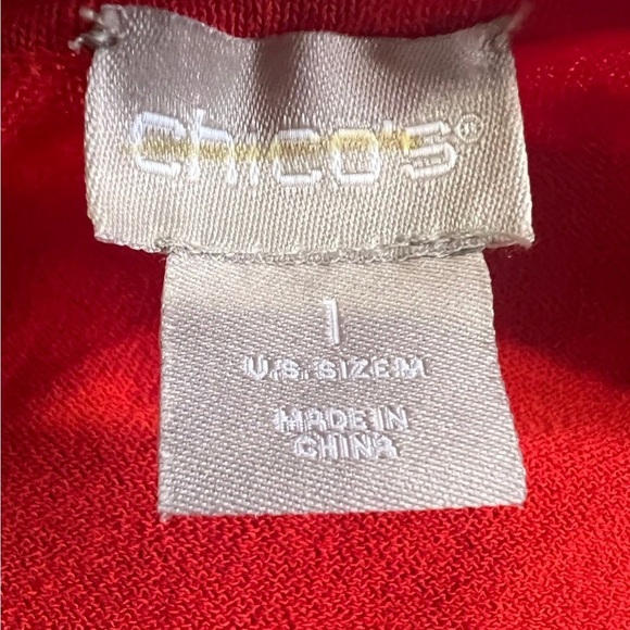 Chicos 1 (Medium) Red Elbow Length Lightweight Open Front Cardigan Long Modest - Picture 6 of 9